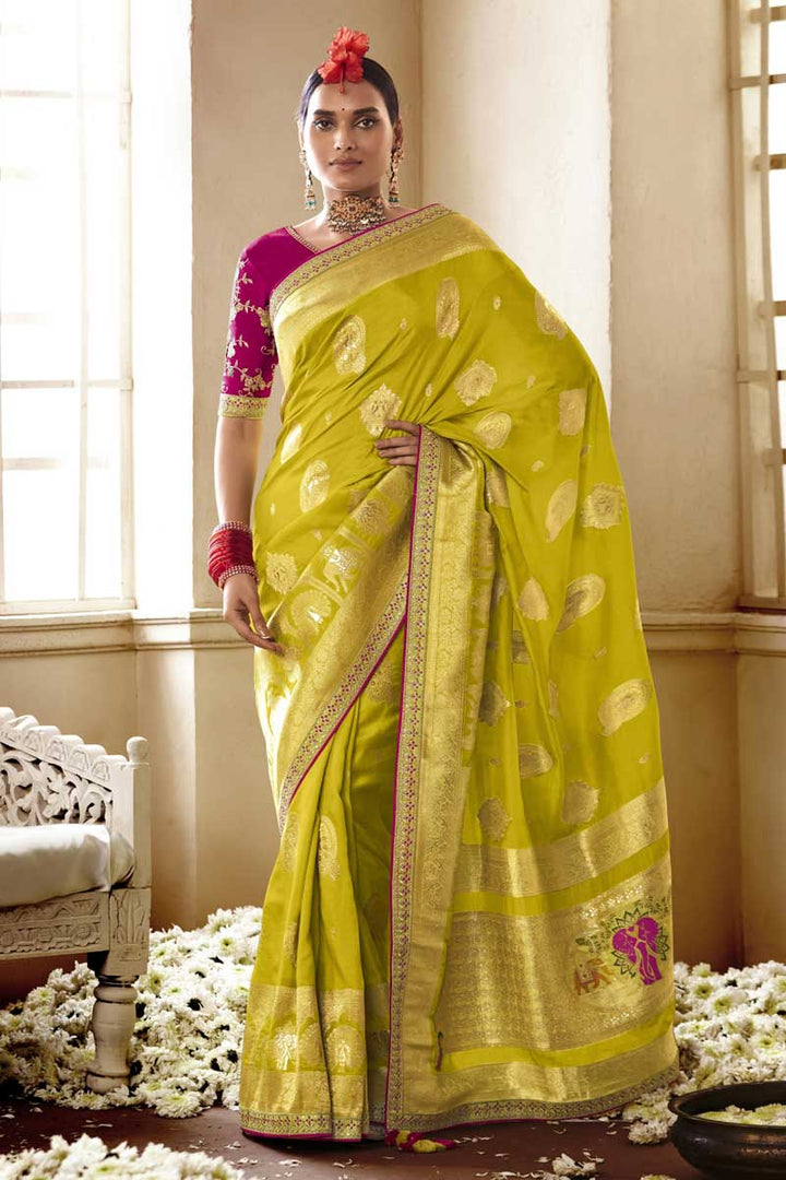 Wonderful Function Wear Jacquard Work Art Silk Saree In Mustard Color
