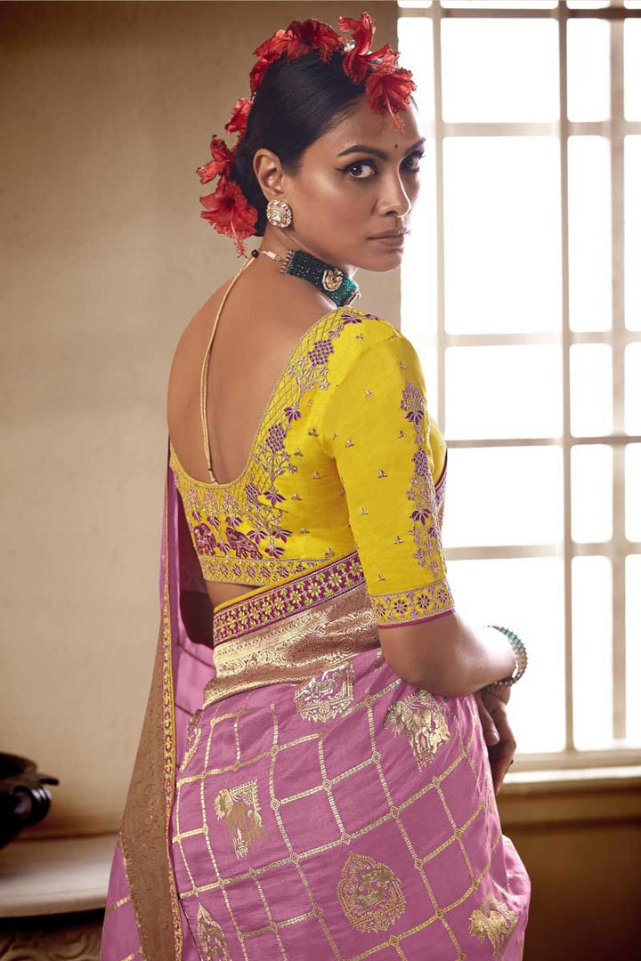 Stunning Function Wear Jacquard Work Art Silk Saree In Pink Color