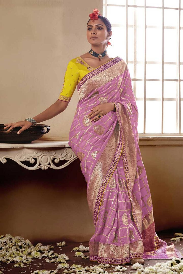 Stunning Function Wear Jacquard Work Art Silk Saree In Pink Color