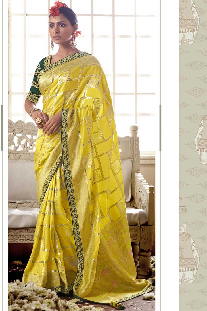 Yellow Color Lovely Function Wear Jacquard Work Art Silk Saree