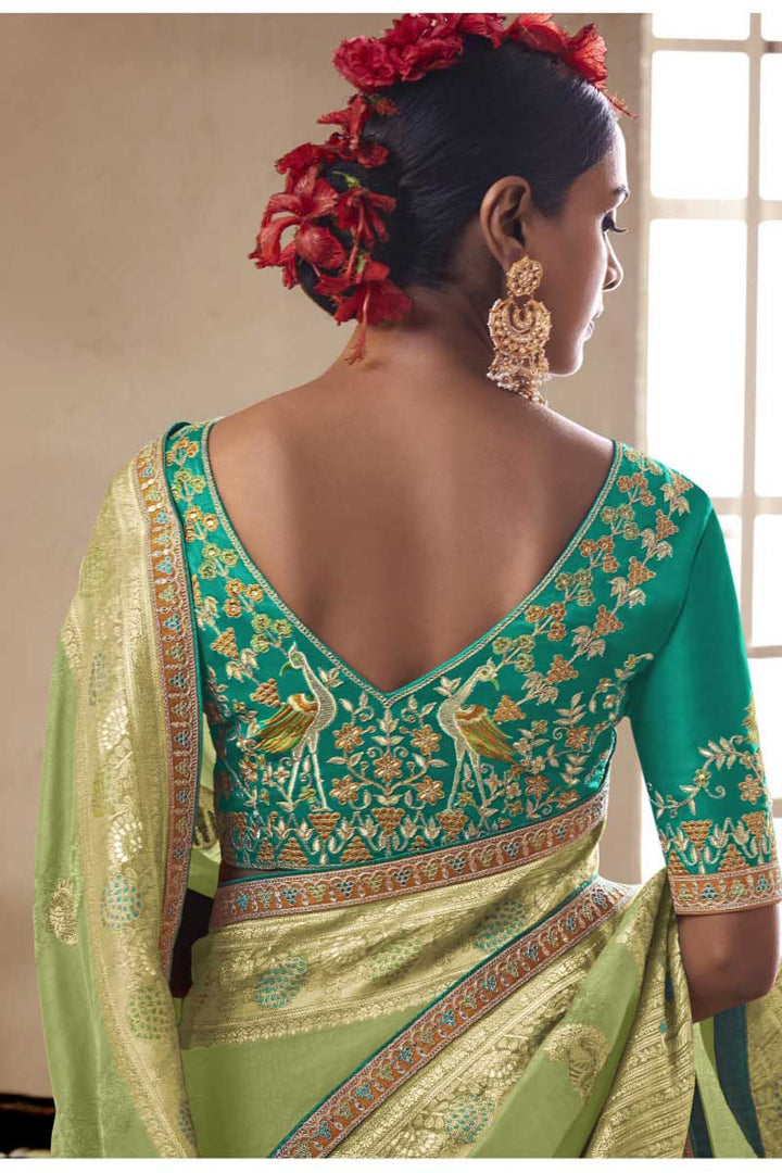 Sea Green Color Enticing Function Wear Jacquard Work Art Silk Saree