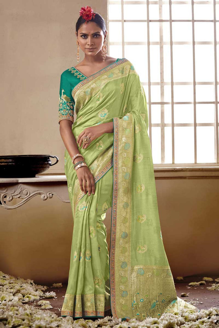 Sea Green Color Enticing Function Wear Jacquard Work Art Silk Saree