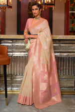 Load image into Gallery viewer, Beige Color Linen Fabric Beauteous Saree With Contrast Pallu
