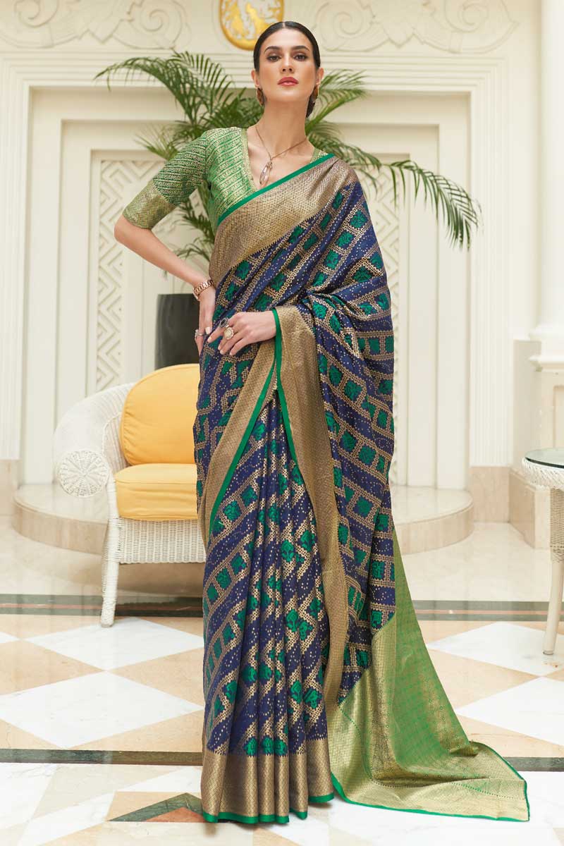 Beguiling Navy Blue Color Patola Silk Fabric Saree