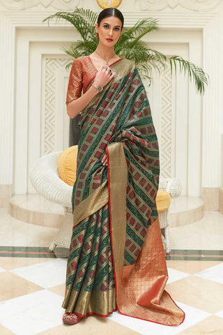 Appealing Dark Green Color Patola Silk Fabric Saree