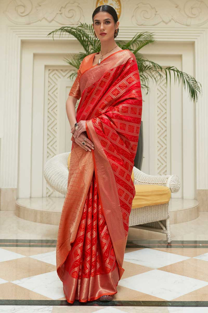 Bewitching Patola Silk Fabric Saree In Red Color