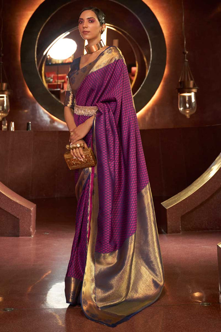 Charming Purple Color Art Silk Fabric Saree With Weaving Work