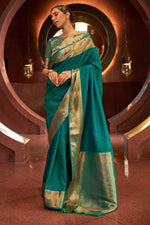 Load image into Gallery viewer, Excellent Art Silk Fabric Teal Color Saree With Weaving Work
