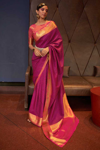 Dazzling Weaving Work On Pink Color Saree In Art Silk Fabric