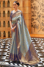 Load image into Gallery viewer, Engaging Sky Blue Color Art Silk Fabric Saree With Weaving Work
