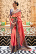 Load image into Gallery viewer, Classic Weaving Work On Peach Color Saree In Art Silk Fabric
