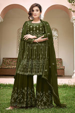 Load image into Gallery viewer, Georgette Fabric Sangeet Wear Vintage Sharara Suit In Mehendi Green Color

