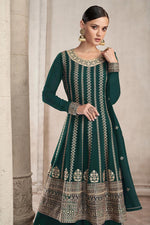 Load image into Gallery viewer, Green Color Georgette Fabric Tempting Embroidered Palazzo Suit
