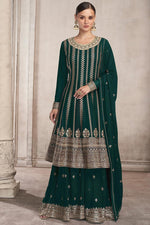 Load image into Gallery viewer, Green Color Georgette Fabric Tempting Embroidered Palazzo Suit
