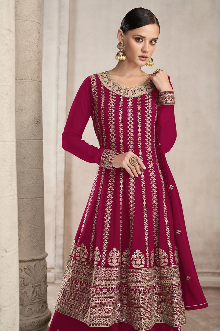 Rani Color Georgette Fabric Vintage Embroidered Palazzo Suit