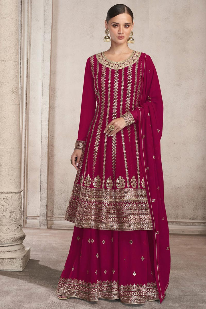 Rani Color Georgette Fabric Vintage Embroidered Palazzo Suit