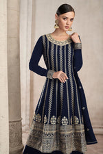Load image into Gallery viewer, Navy Blue Color Wonderful Embroidered Palazzo Suit In Georgette Fabric
