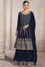Load image into Gallery viewer, Navy Blue Color Wonderful Embroidered Palazzo Suit In Georgette Fabric
