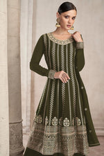 Load image into Gallery viewer, Georgette Fabric Beguiling Mehendi Green Color Embroidered Palazzo Suit
