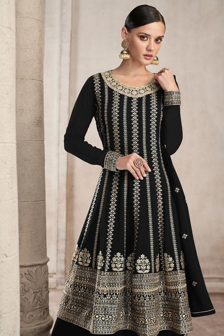 Black Color Georgette Fabric Embellished Embroidered Palazzo Suit