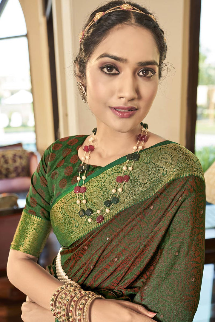 Art Silk Fabric Green Color Festival Look Imposing Saree