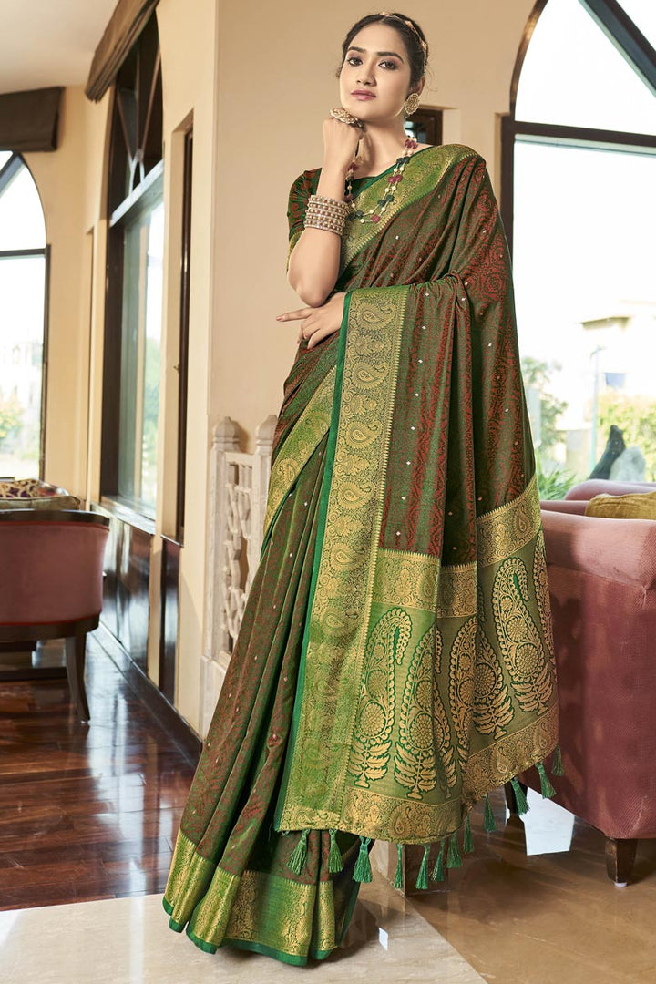Art Silk Fabric Green Color Festival Look Imposing Saree