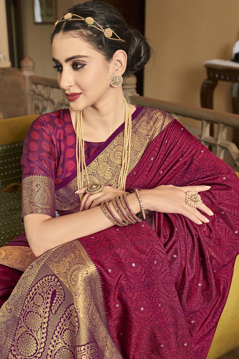 Beauteous Maroon Color Art Silk Fabric Festive Wear Saree