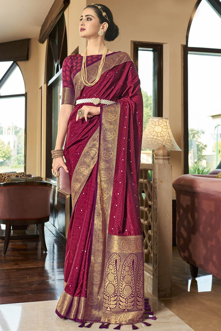 Beauteous Maroon Color Art Silk Fabric Festive Wear Saree