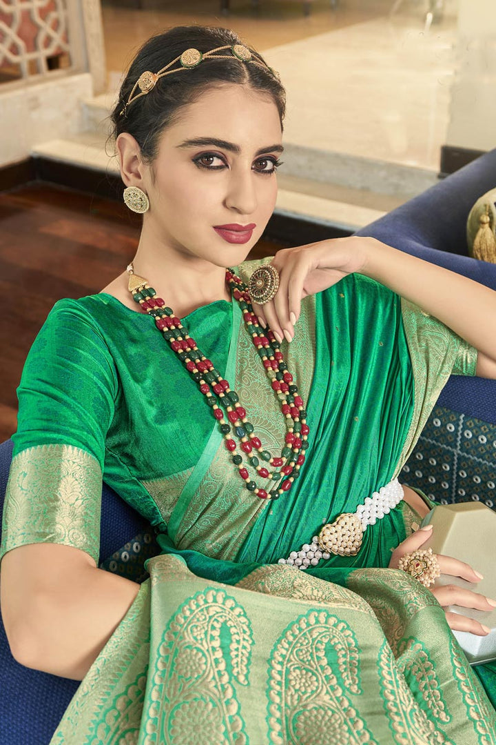 Precious Festive Wear Green Color Art Silk Fabric Saree