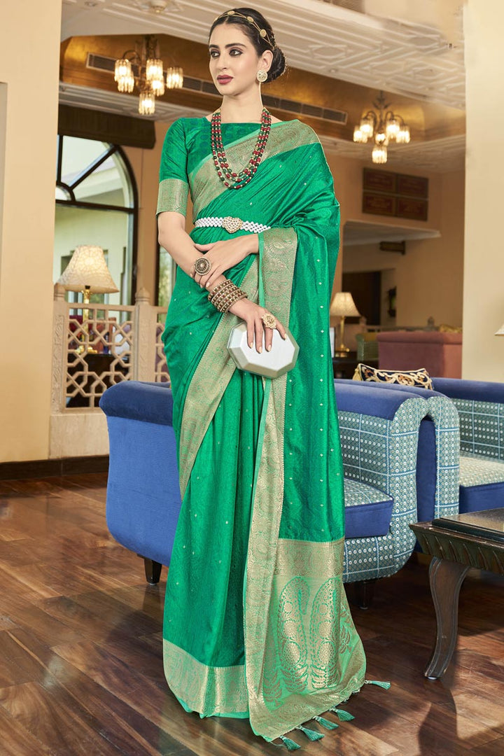 Precious Festive Wear Green Color Art Silk Fabric Saree
