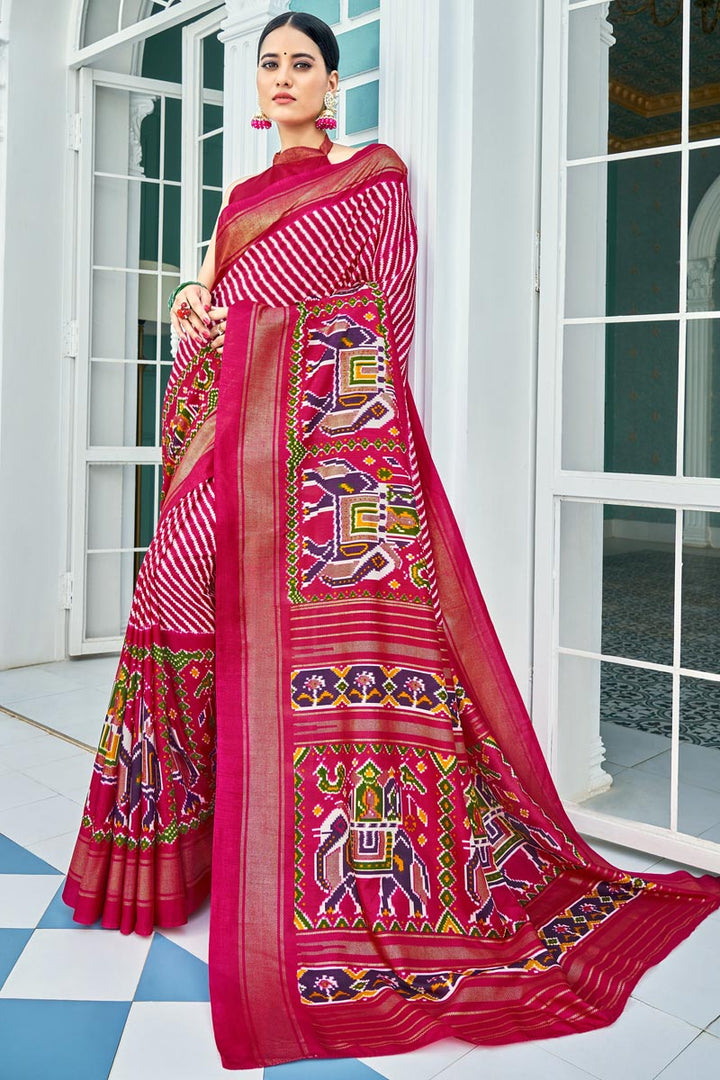 Pink Color Wonderful Casual Wear Printed Saree In Art Silk Fabric