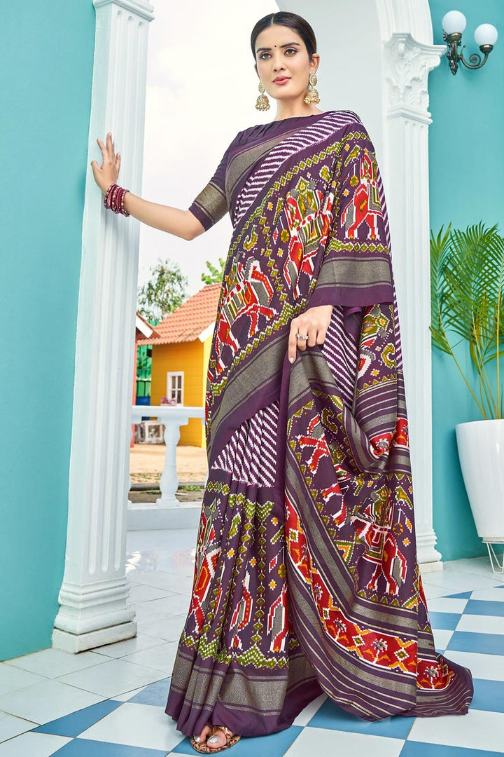 Art Silk Fabric Embellished Purple Color Casual Wear Printed Saree