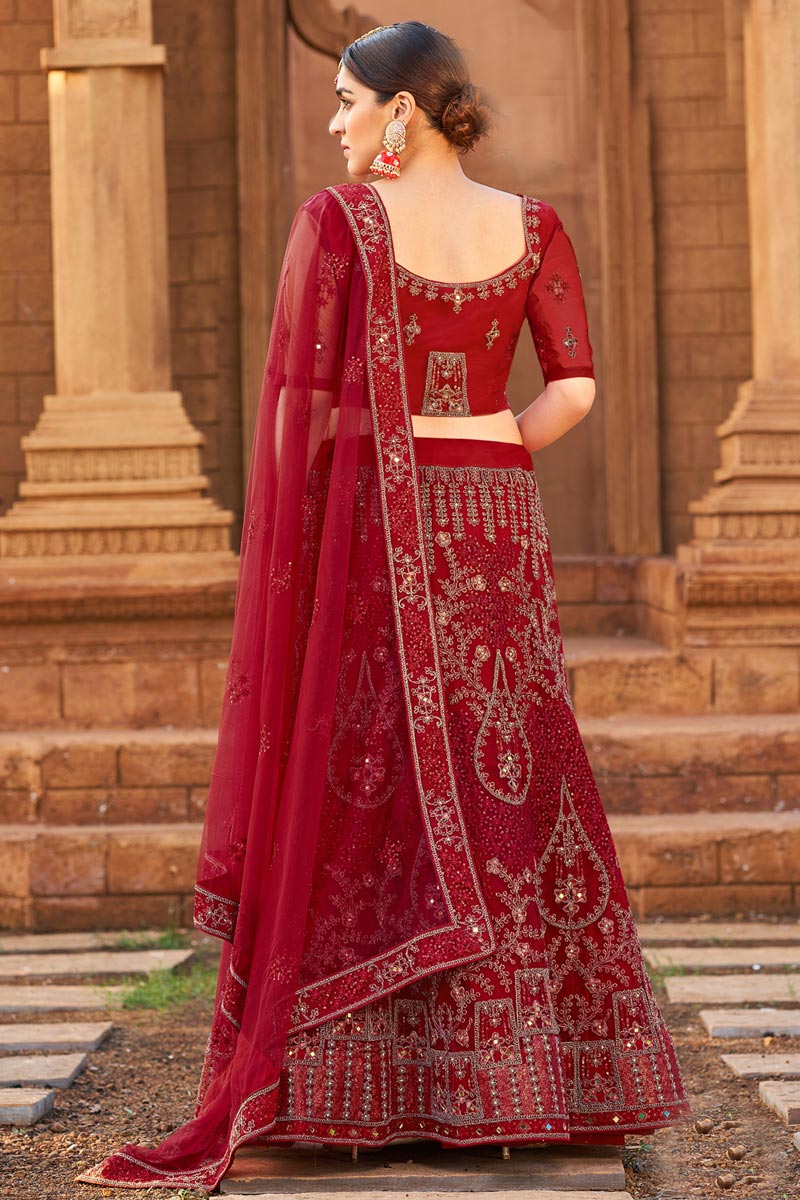 Stunning Net Fabric Maroon Color Function Wear Lehenga