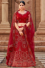 Load image into Gallery viewer, Stunning Net Fabric Maroon Color Function Wear Lehenga
