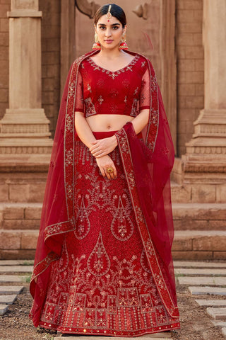 Stunning Net Fabric Maroon Color Function Wear Lehenga