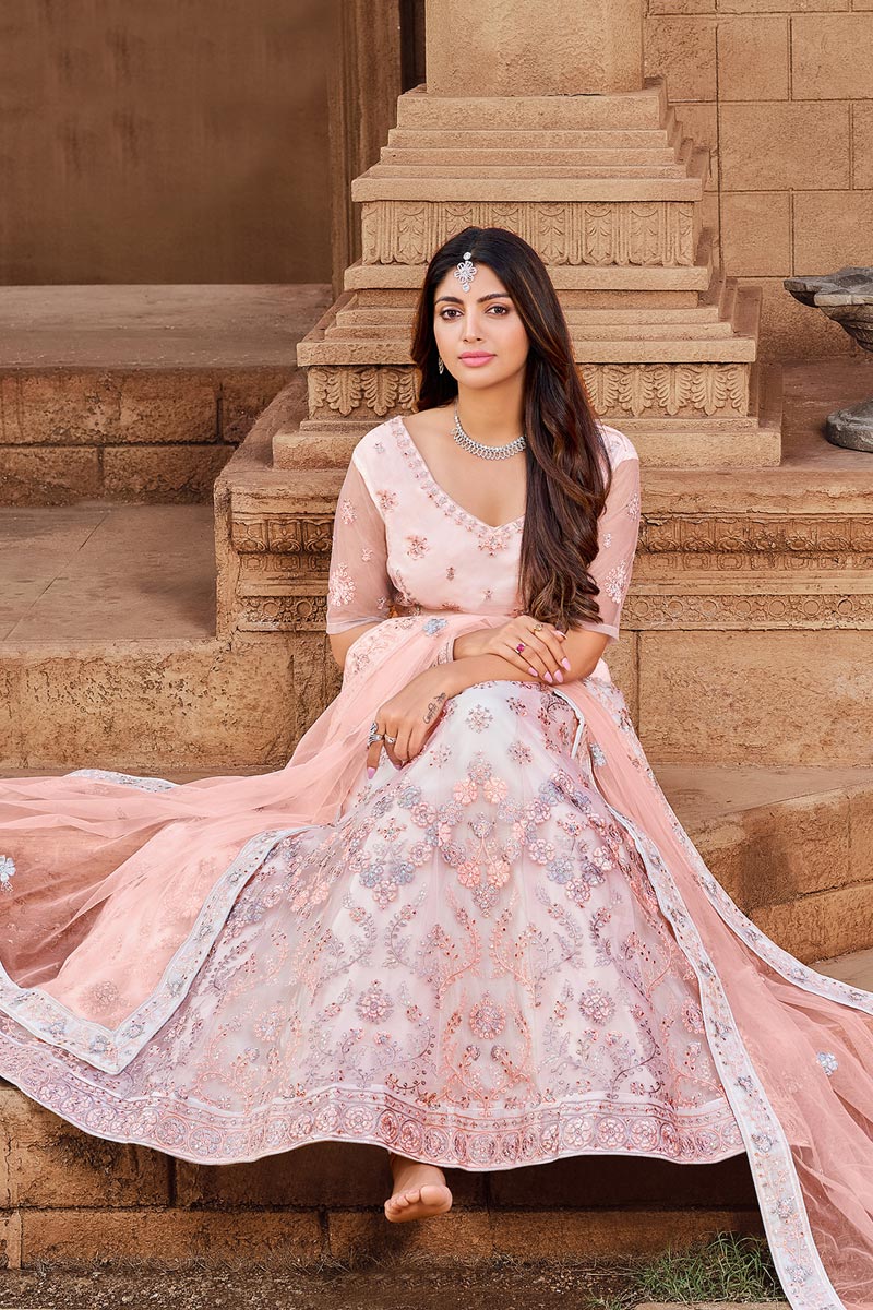 Pink Color Splendid Function Wear Lehenga In Net Fabric