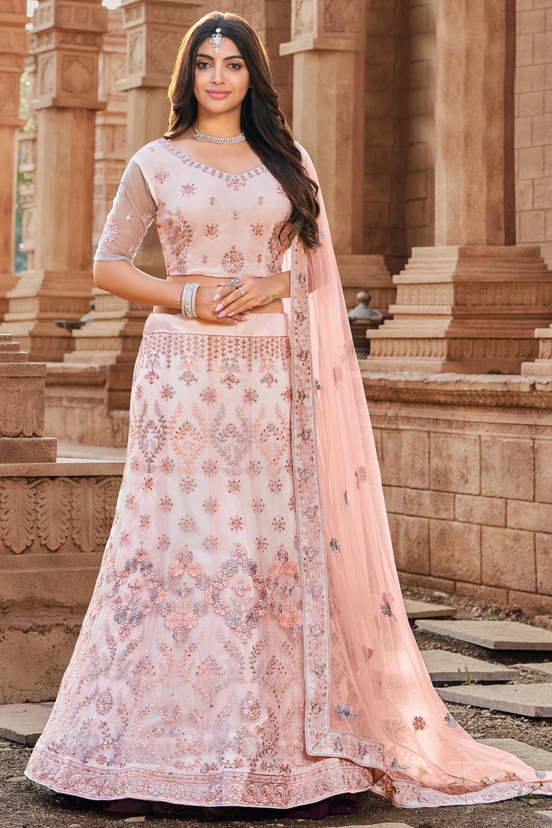 Pink Color Splendid Function Wear Lehenga In Net Fabric