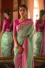 Load image into Gallery viewer, Light Cyan Color Art Silk Fabric Tempting Jacquard Work Party Look Saree
