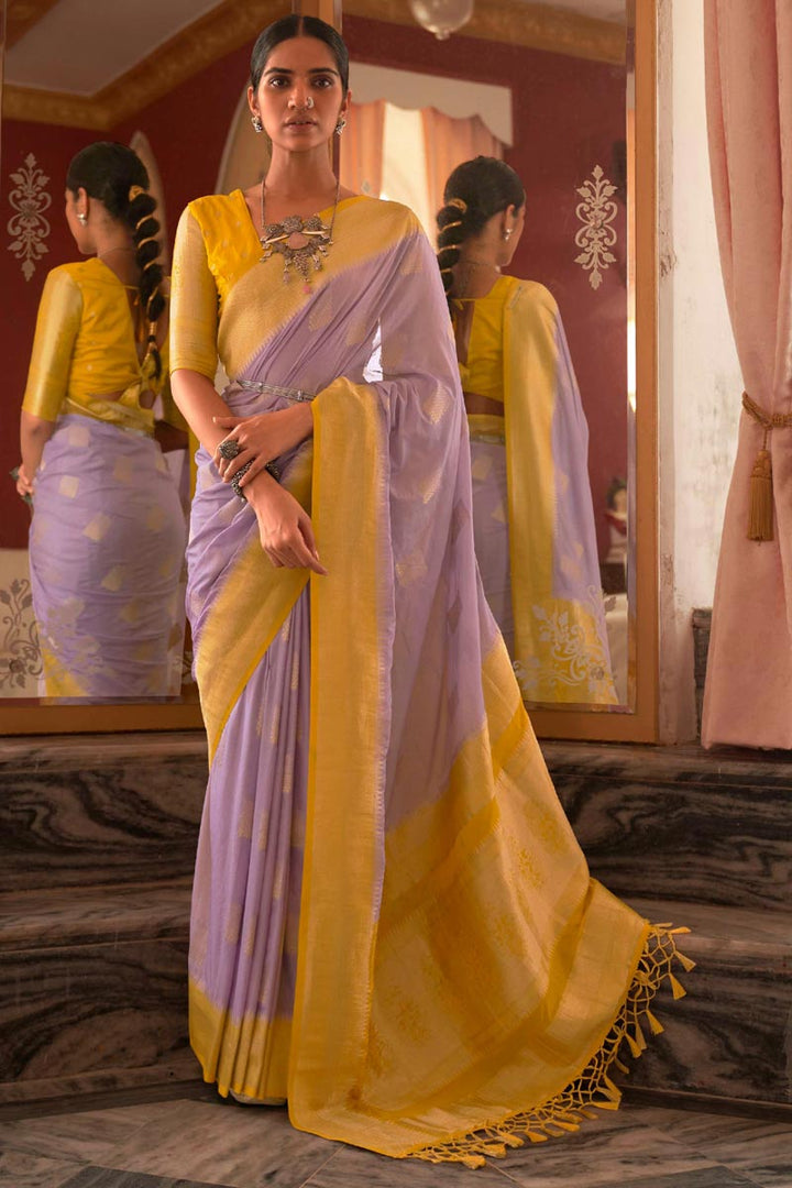 Lavender Color Art Silk Fabric Miraculous Jacquard Work Party Look Saree