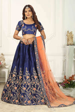 Load image into Gallery viewer, Satin Silk Fabric Navy Blue Color Wedding Wear Lehenga Choli
