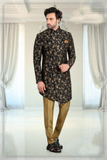 Load image into Gallery viewer, Black Color Jacquard Fabric Function Wear Readymade Mens Indo Western
