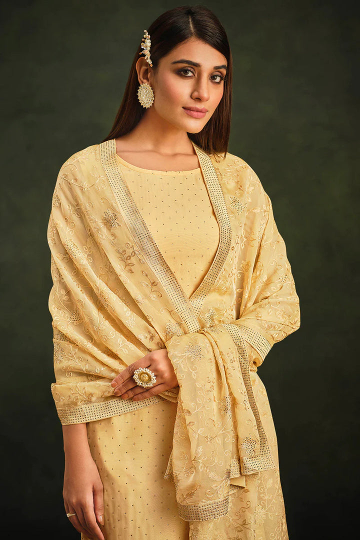 Organza Fabric Attractive Festive Look Yellow Salwar Suit