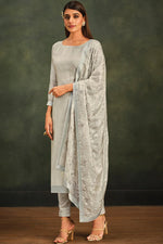 Load image into Gallery viewer, Embellished Festive Look Grey Color Salwar Suit In Organza Fabric
