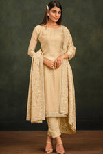 Load image into Gallery viewer, Stunning Organza Fabric Festive Look Beige Salwar Suit
