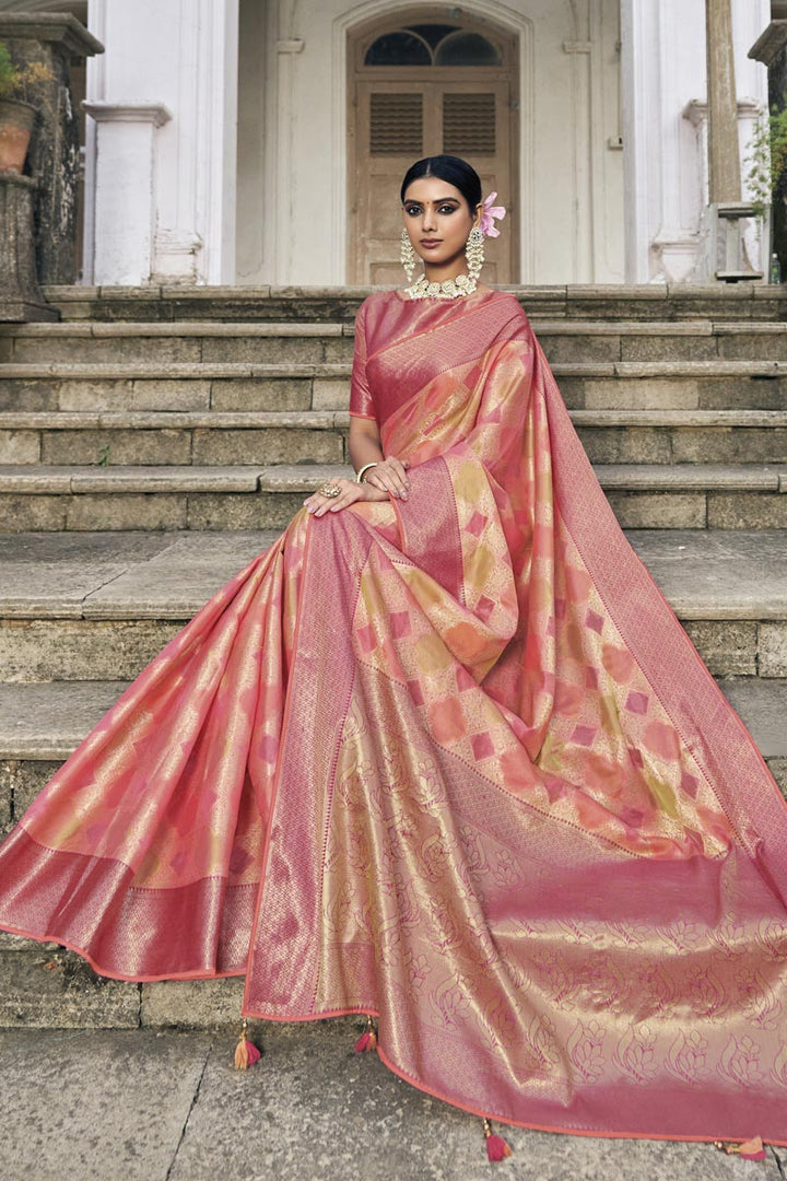 Art Silk Fabric Peach Color Function Style Graceful Saree