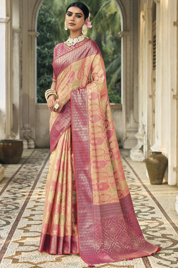 Pink Color Art Silk Fabric Lovely Function Style Saree