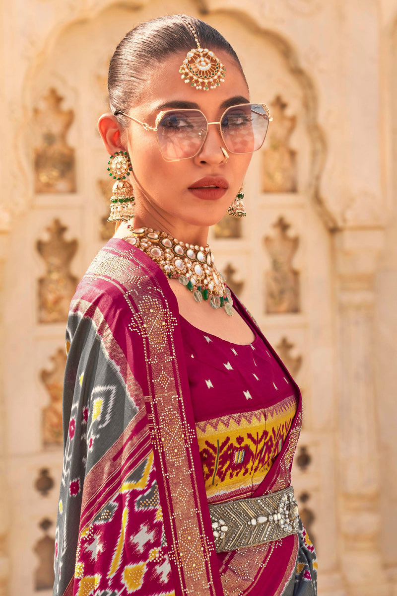 Function Style Grey Color Intricate Art Silk Saree