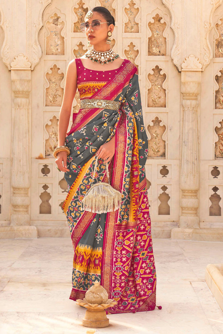 Function Style Grey Color Intricate Art Silk Saree