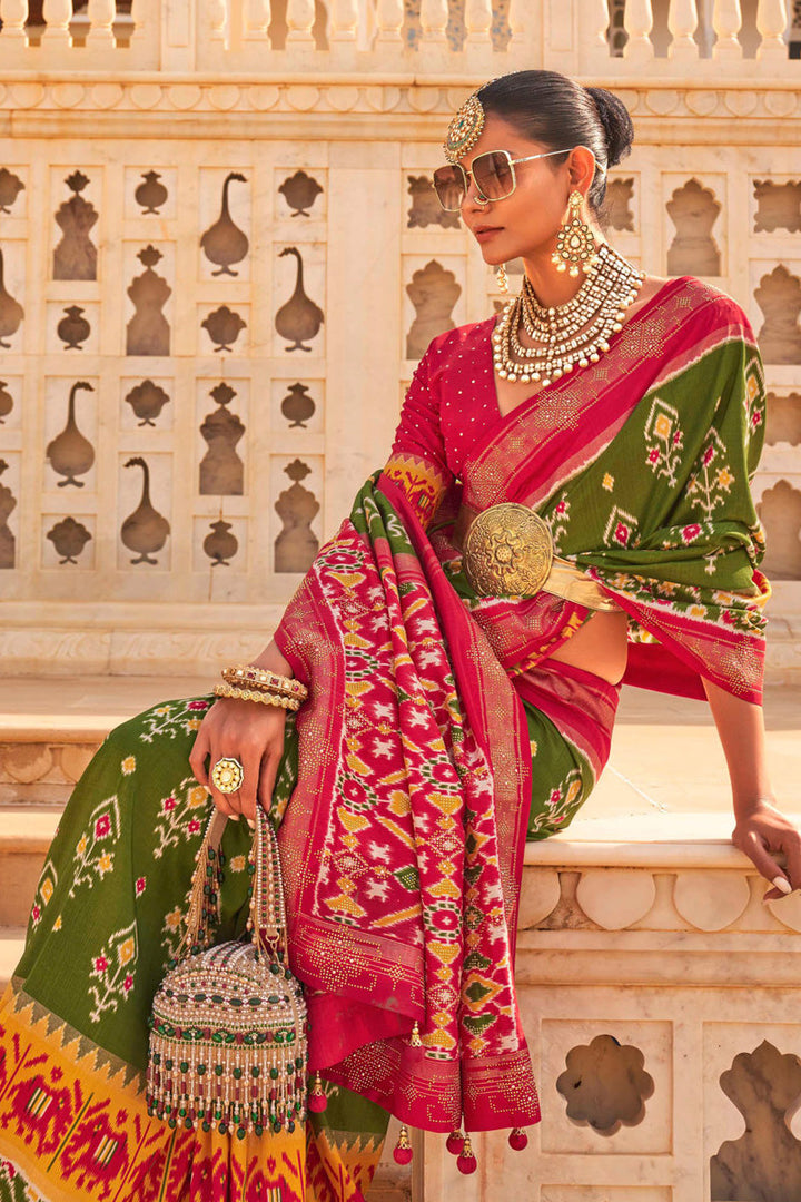 Olive Color Function Style Subline Art Silk Saree