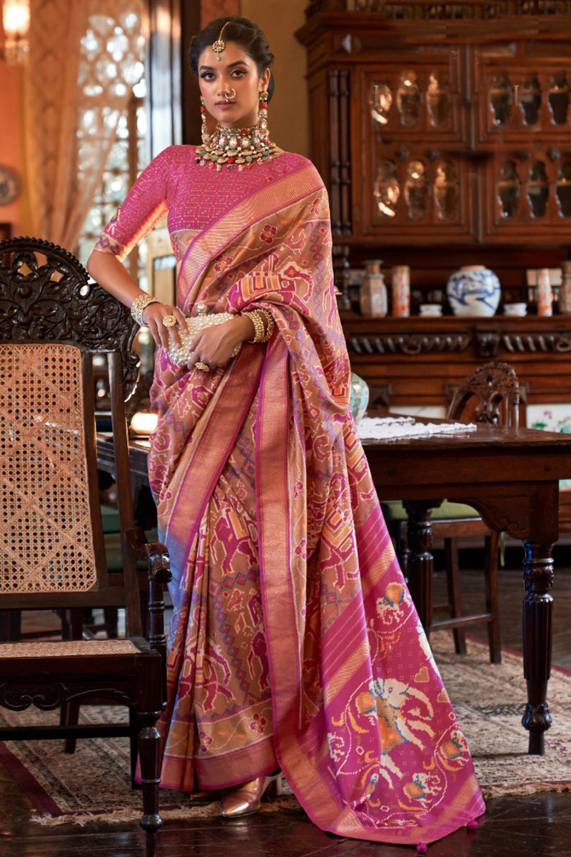 Radiant Rust Color Art Silk Fabric Digital Printed Saree